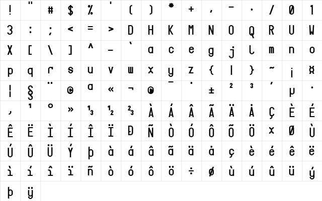 Targa Regular Character Map