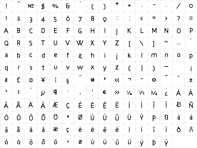 TargetLight Regular Character Map