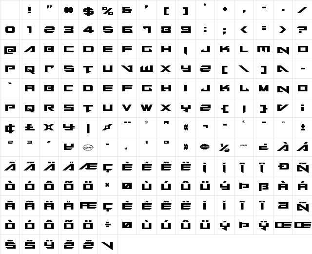 Tarrget Regular Character Map