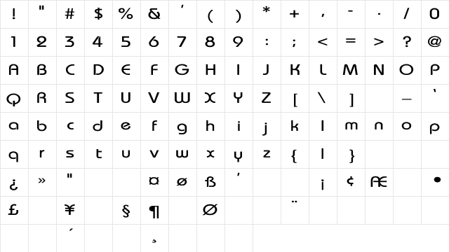 Bauhaus-Thin Wide Regular Character Map Bauhaus-Thin Wide Regular Character Map