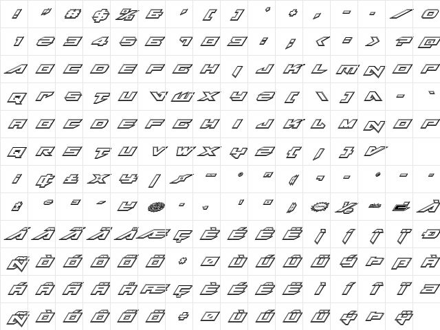 Tarrget Engraved Italic Italic Character Map
