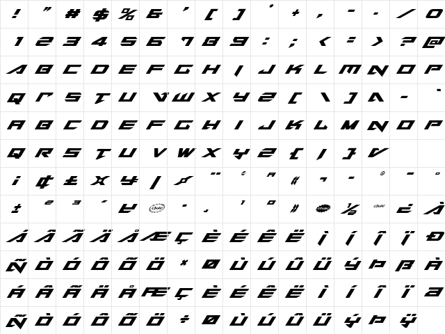 Tarrget Italic Italic Character Map