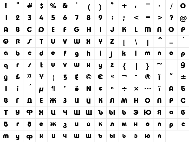 Taurus Bold Character Map