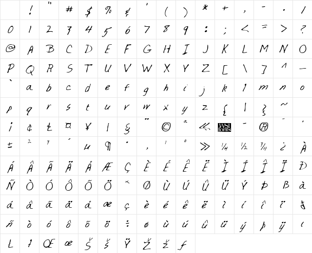 TaylorsHand Regular Character Map TaylorsHand Regular Character Map