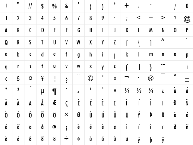 Tw Cen MT Condensed Regular Character Map