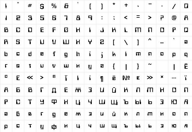 Techno Normal Character Map