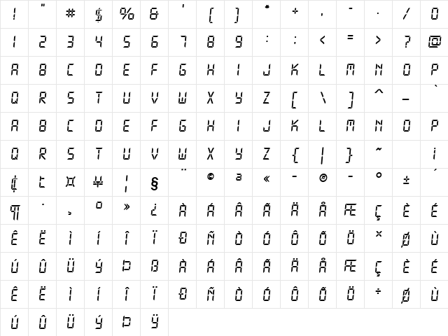Technology Italic Character Map