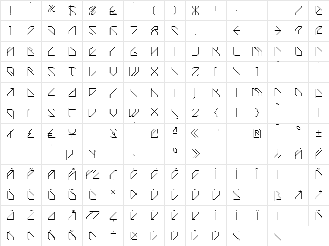 TechstepThin Regular Character Map TechstepThin Regular Character Map