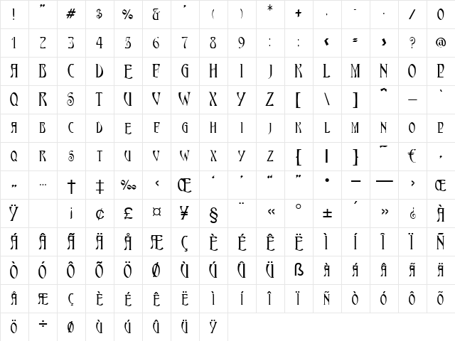 Tedeum Regular Character Map