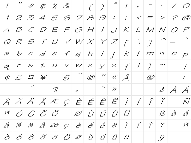 Tekton Ex italic Italic Character Map