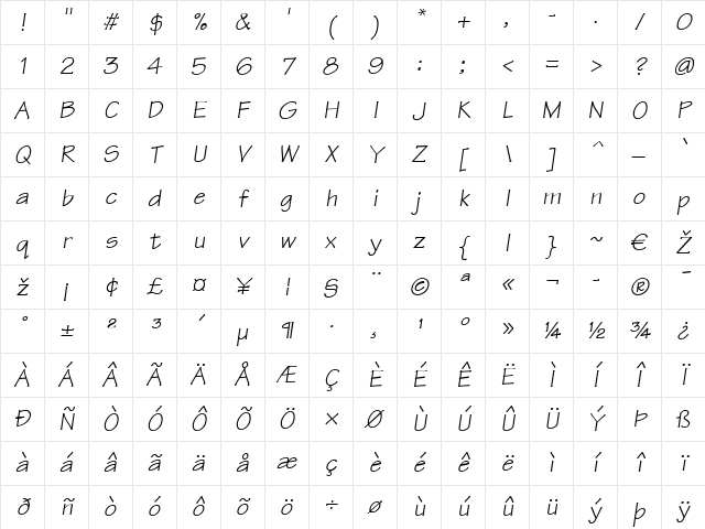 Tekton LT Italic Character Map