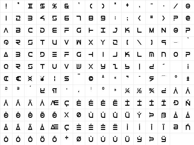 Tele-Marines Condensed Bold Condensed Bold Character Map