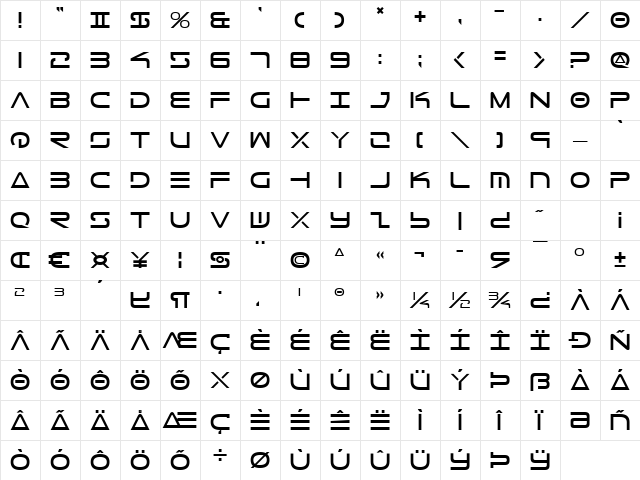 Tele-Marines Regular Character Map