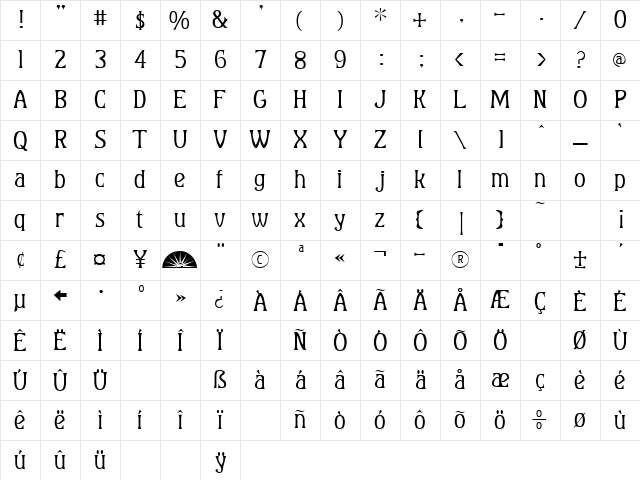 Baumfuss Regular Character Map
