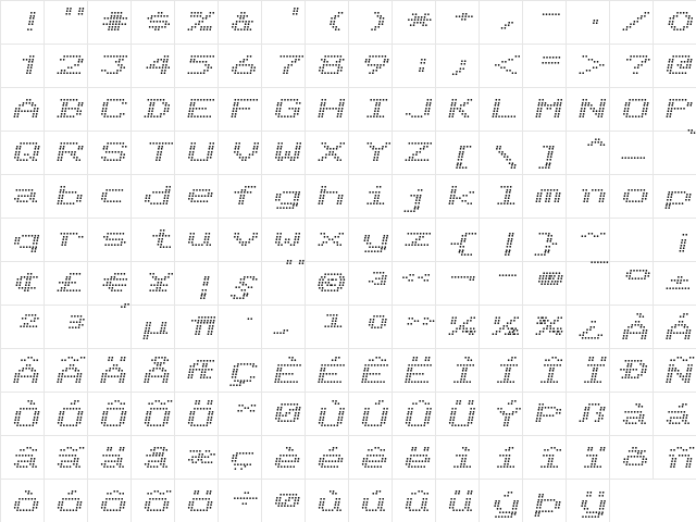 Telidon Ex Italic Character Map