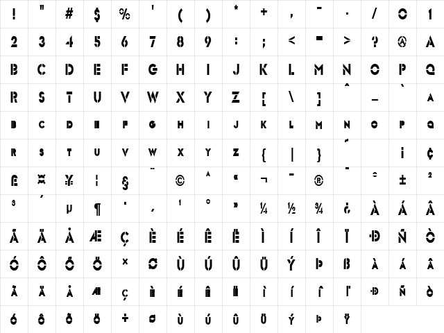 Templett Condensed Bold Character Map