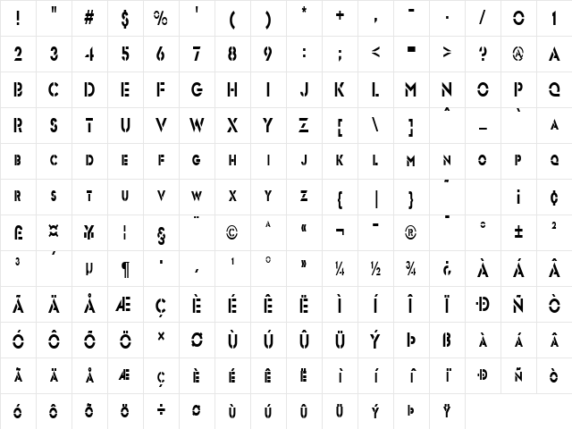 Templett Condensed Normal Character Map