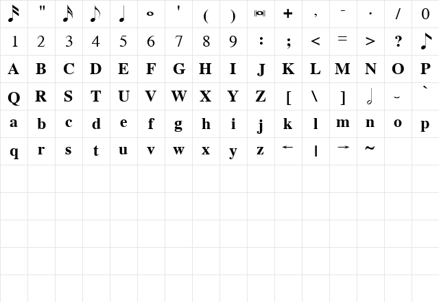 Tempo Indications Lite Regular Character Map