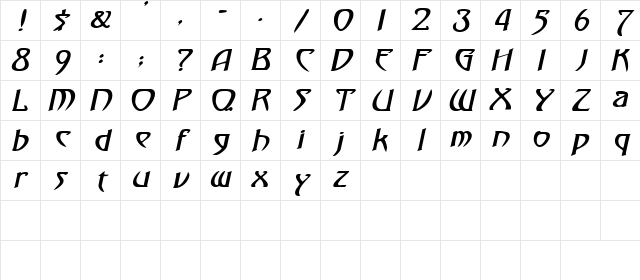 Templar HeavyItalic Character Map