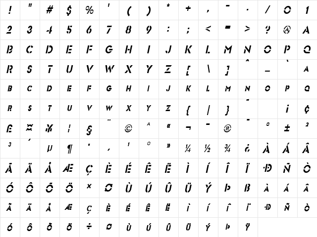 Templett S Condensed Italic Character Map