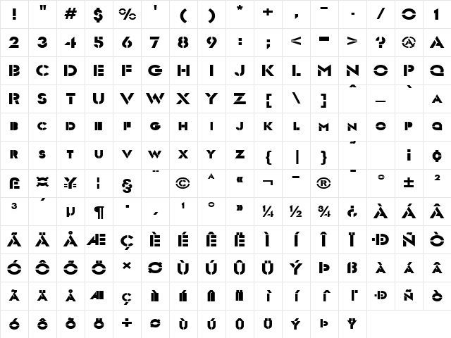 Templett Wide Bold Character Map