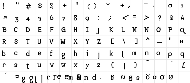 TempMono Medium Character Map