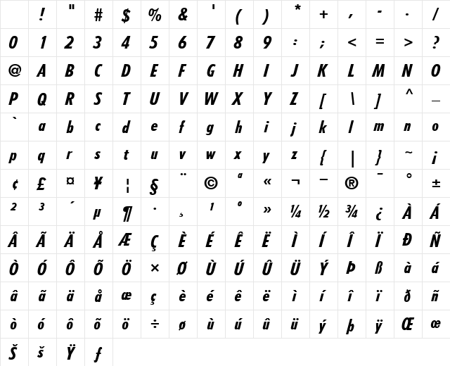 Tempo-CondensedHeavy HeavyItalic Character Map Tempo-CondensedHeavy HeavyItalic Character Map