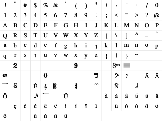 TempoFont bold Bold Character Map