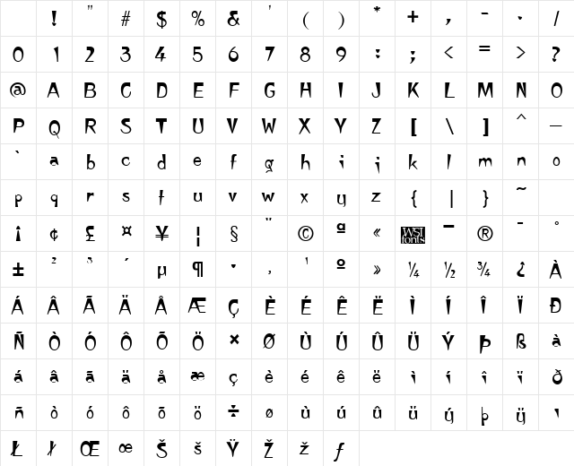 Tempura Regular Character Map Tempura Regular Character Map