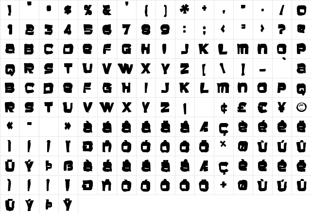 Baveuse Ink Regular Character Map