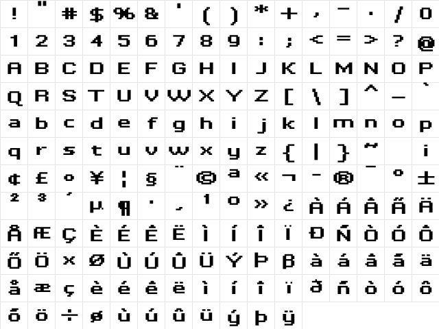 Tenacity Extended Bold Character Map