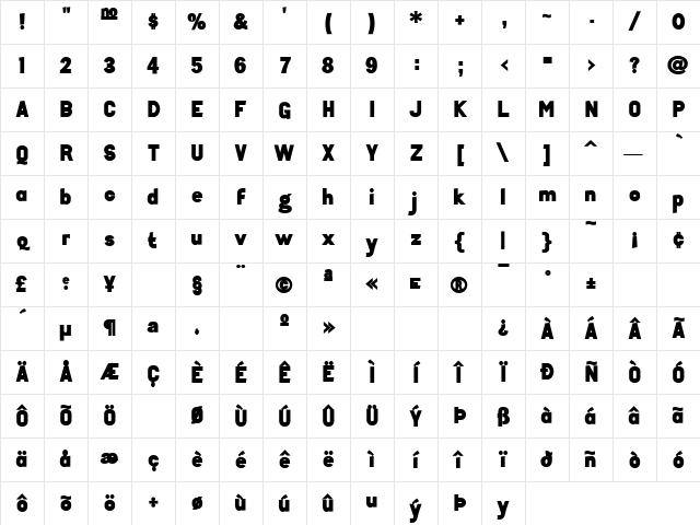 Tenko Regular Character Map
