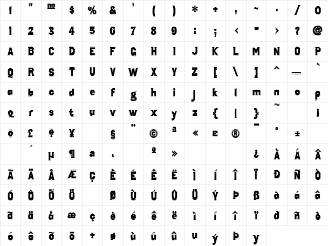 Tenko Regular Character Map