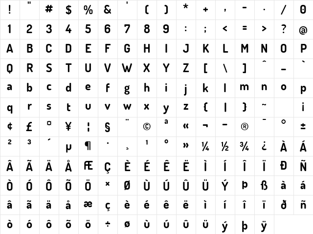 Dosis Bold Character Map