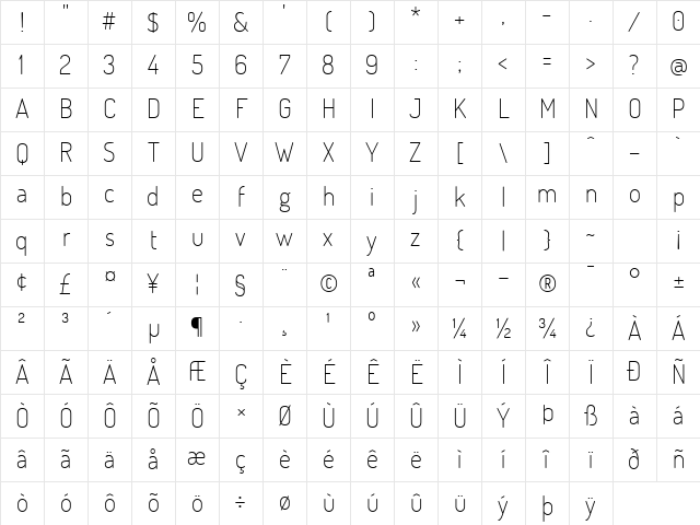 Dosis ExtraLight Character Map
