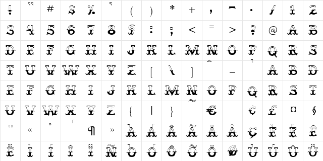 Klavier Regular Character Map