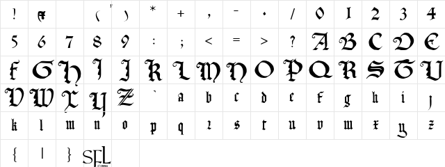 TexturaQuadrata!" Regular Character Map