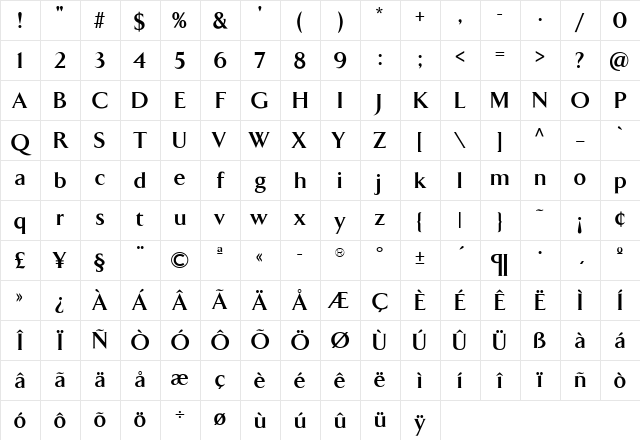 TFArrow Bold Character Map