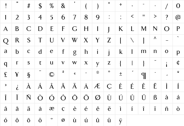 TFArrow Medium Character Map