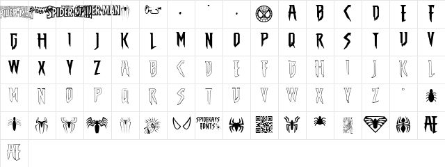 THE AMAZING SPIDER-MAN Regular Character Map THE AMAZING SPIDER-MAN Regular Character Map