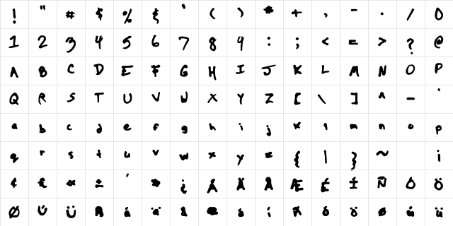 The Kool Font Medium Character Map