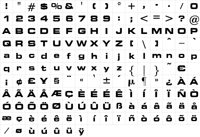 TheklaBoldExtended Regular Character Map TheklaBoldExtended Regular Character Map