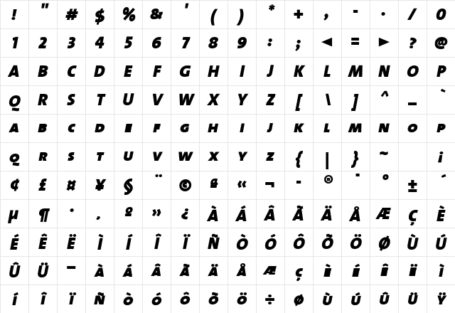The Mix Black- Black Italic Character Map