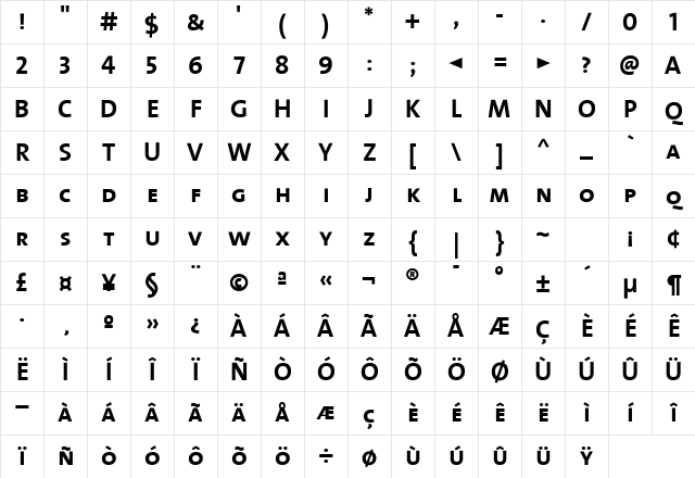 The Sans Bold- Regular Character Map