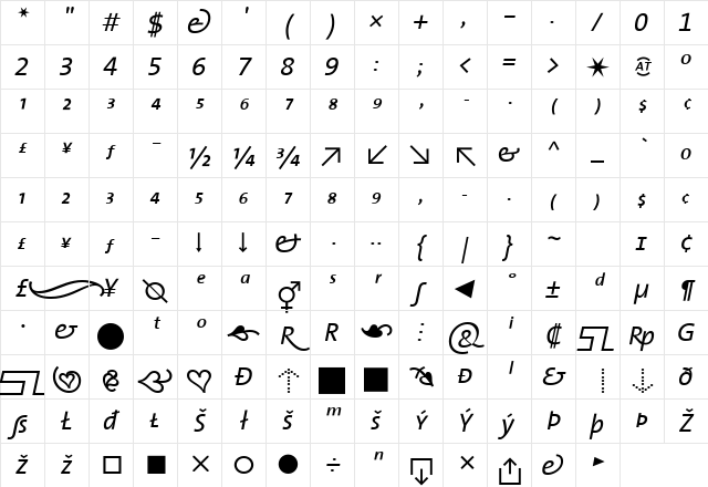 The Sans- Italic Character Map The Sans- Italic Character Map
