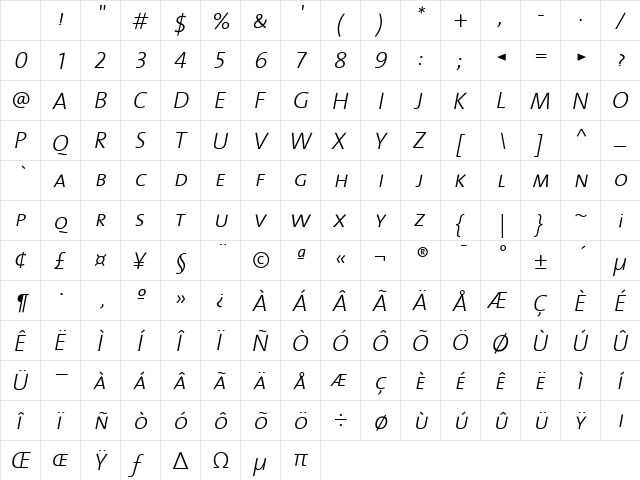 The Sans Light- Regular Character Map The Sans Light- Regular Character Map