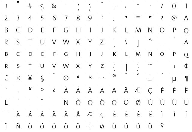 The Sans Light- Regular Character Map