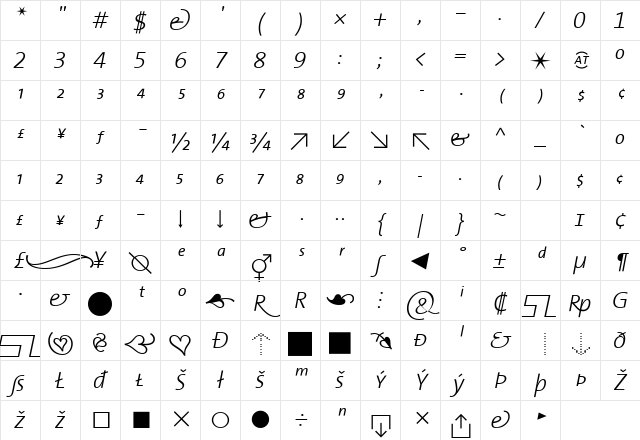 The Sans Light- Italic Character Map