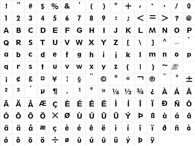 Thinx SSi Bold Character Map Thinx SSi Bold Character Map