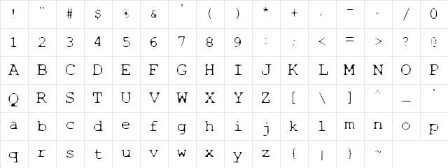 Thinbaby Regular Character Map